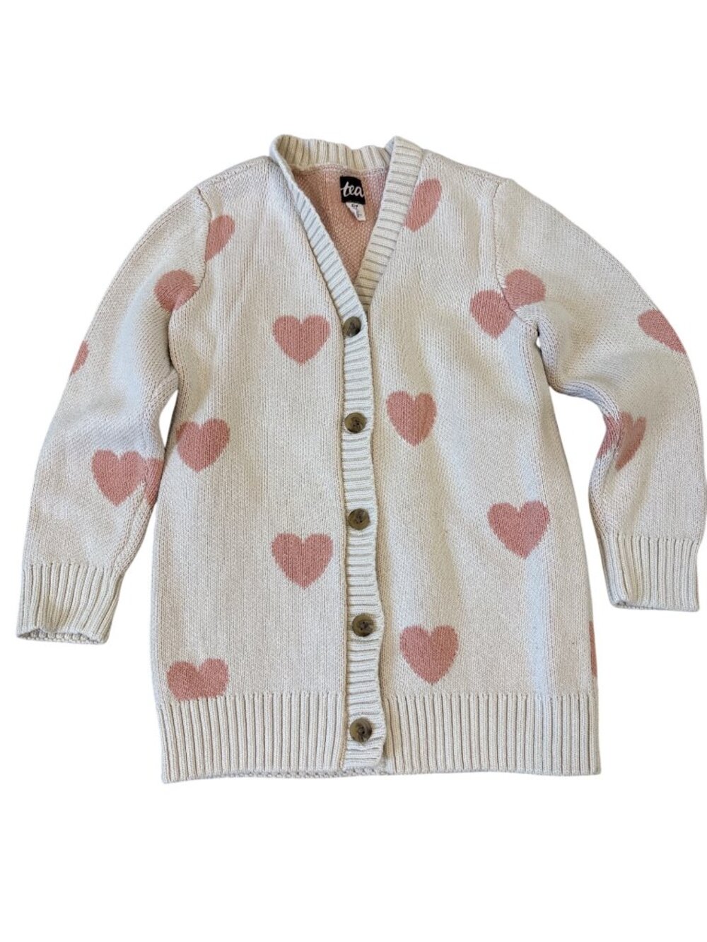 Tea Collection Girls 4-5 Heart Patterned Button-Up Cardigan Sweater